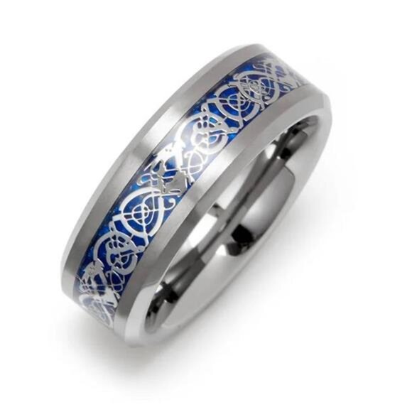 Men's Wedding Band 6mm Silver on Blue Celtic Dragon Ring for Men and Women - Picture 4 of 5